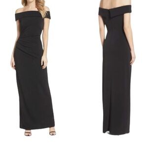 Vince Camuto Elegant Off Shoulder Black Maxi Evening Gown VC7M3976 Sz 12 Glam